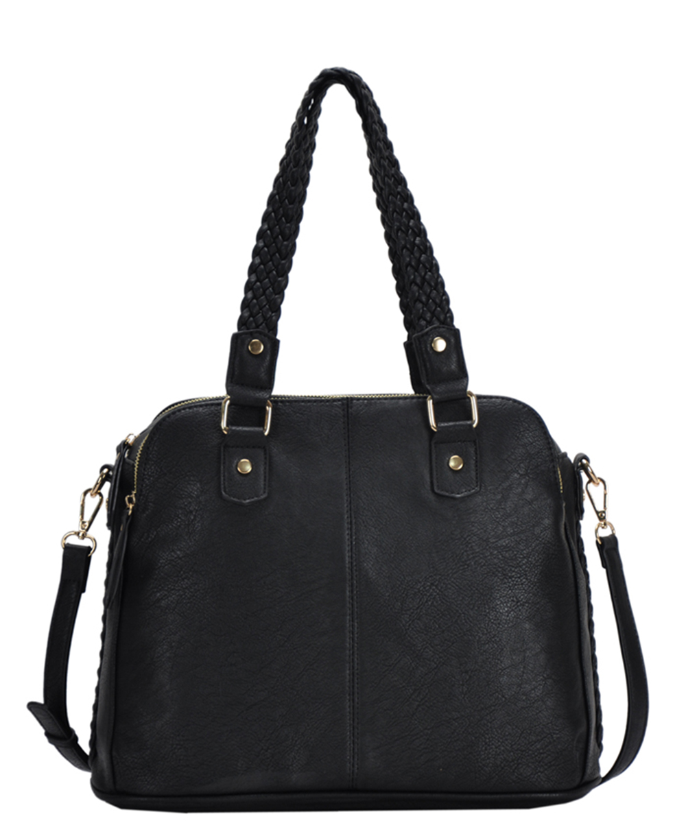 Triple Compartment Satchel with Braided Handle Tote Bag BGA-81137